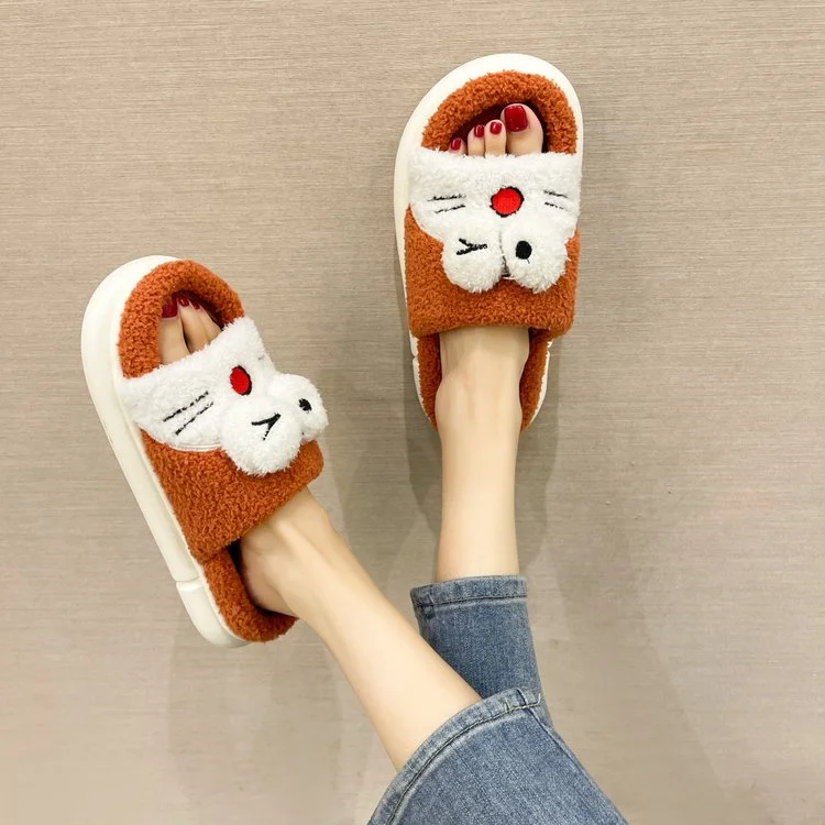 2021 new summer/spring slippers open toe cute cartoon plush cotton drag kawaii autumn and winter cotton drag