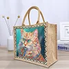 Diamond Painting Cat Linen Tote Bag Replaceable Canvas for Women
