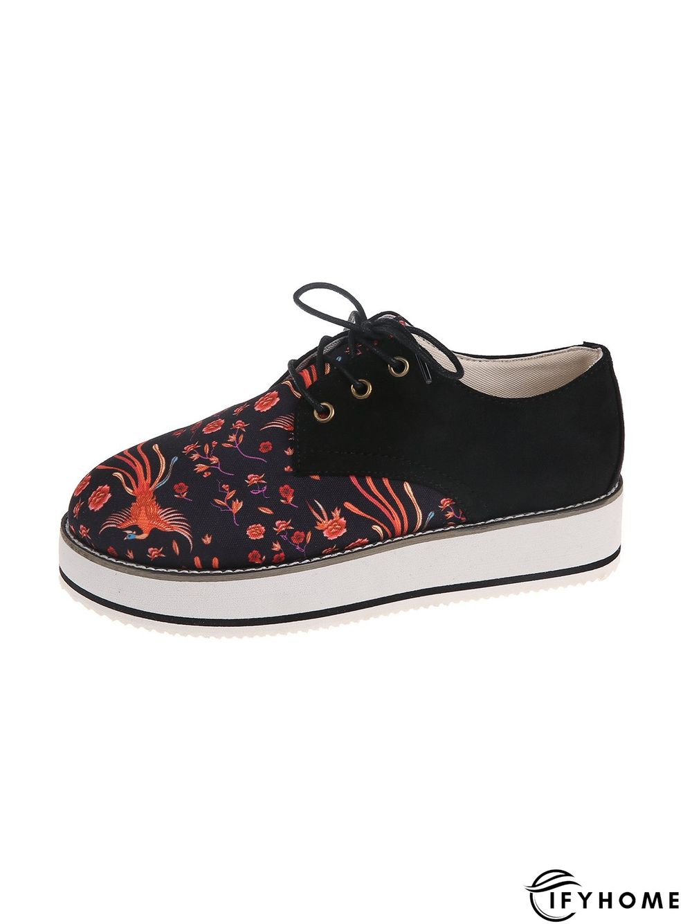 Floral Printed Patchwork Lace Up Shoes | IFYHOME
