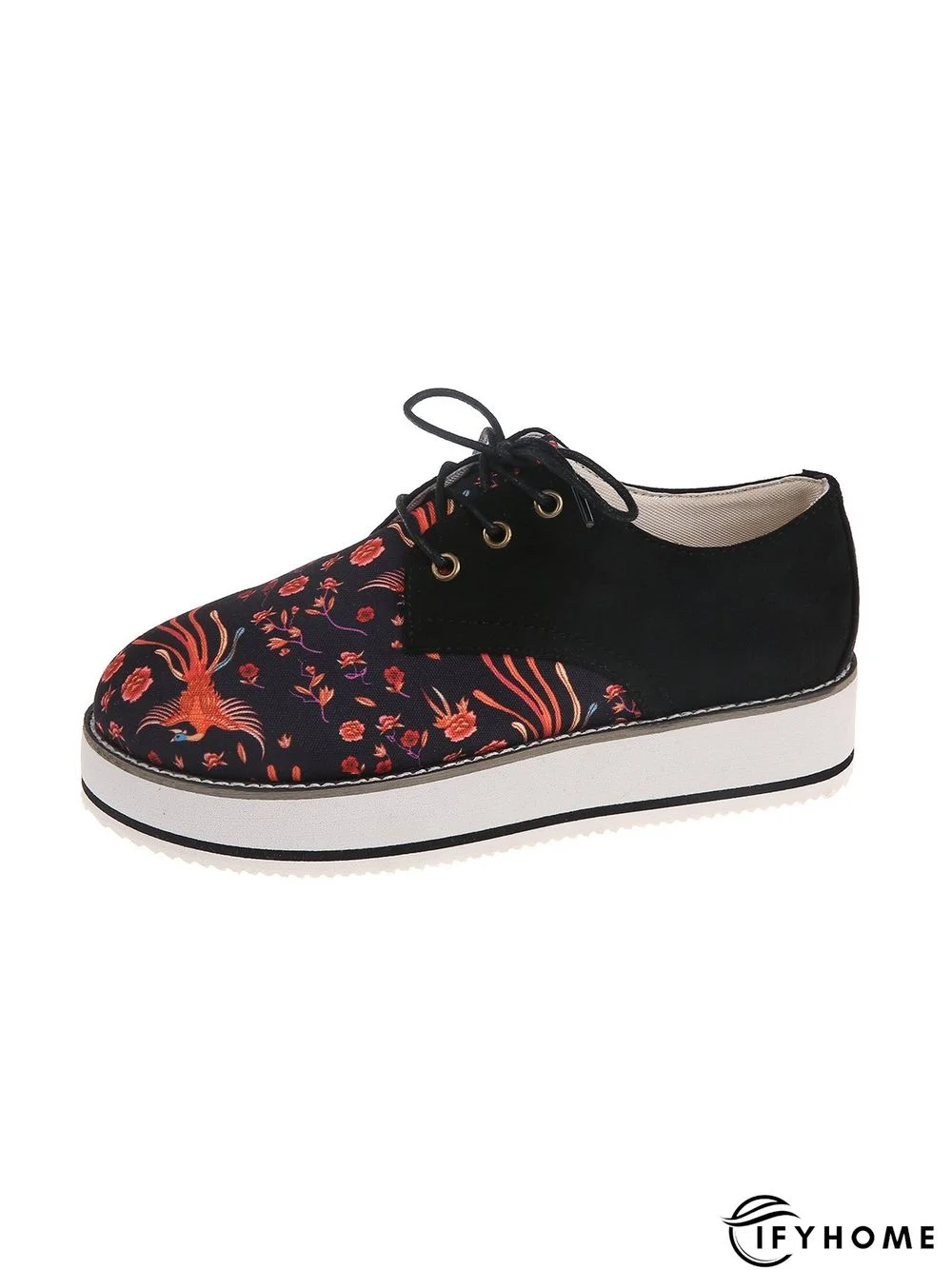 Floral Printed Patchwork Lace Up Shoes | IFYHOME