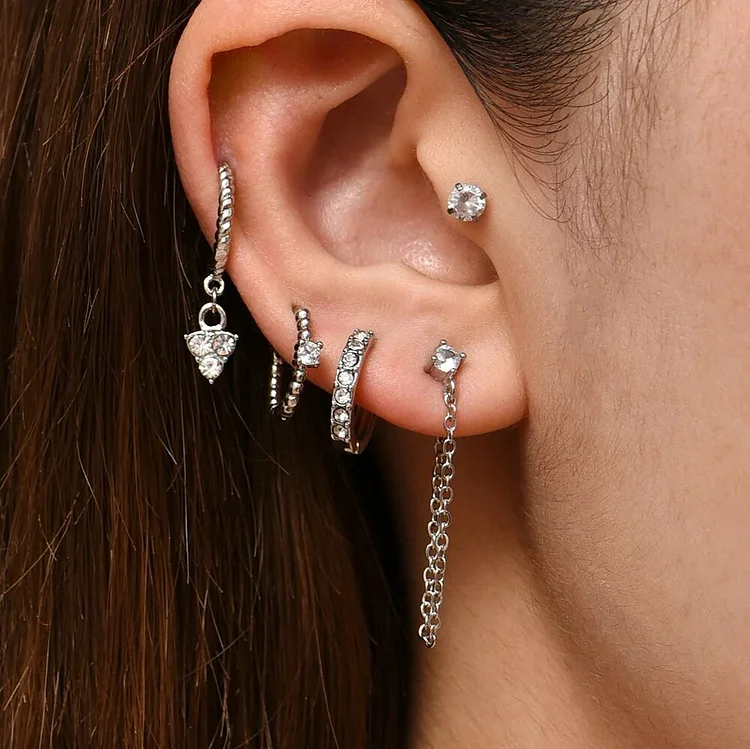 5pair/set Silver Color Small Hoop Earrings for Women CZ Zircon Crystal Huggies Tiny Cartilage Earrings Jewelry 2023 Trend