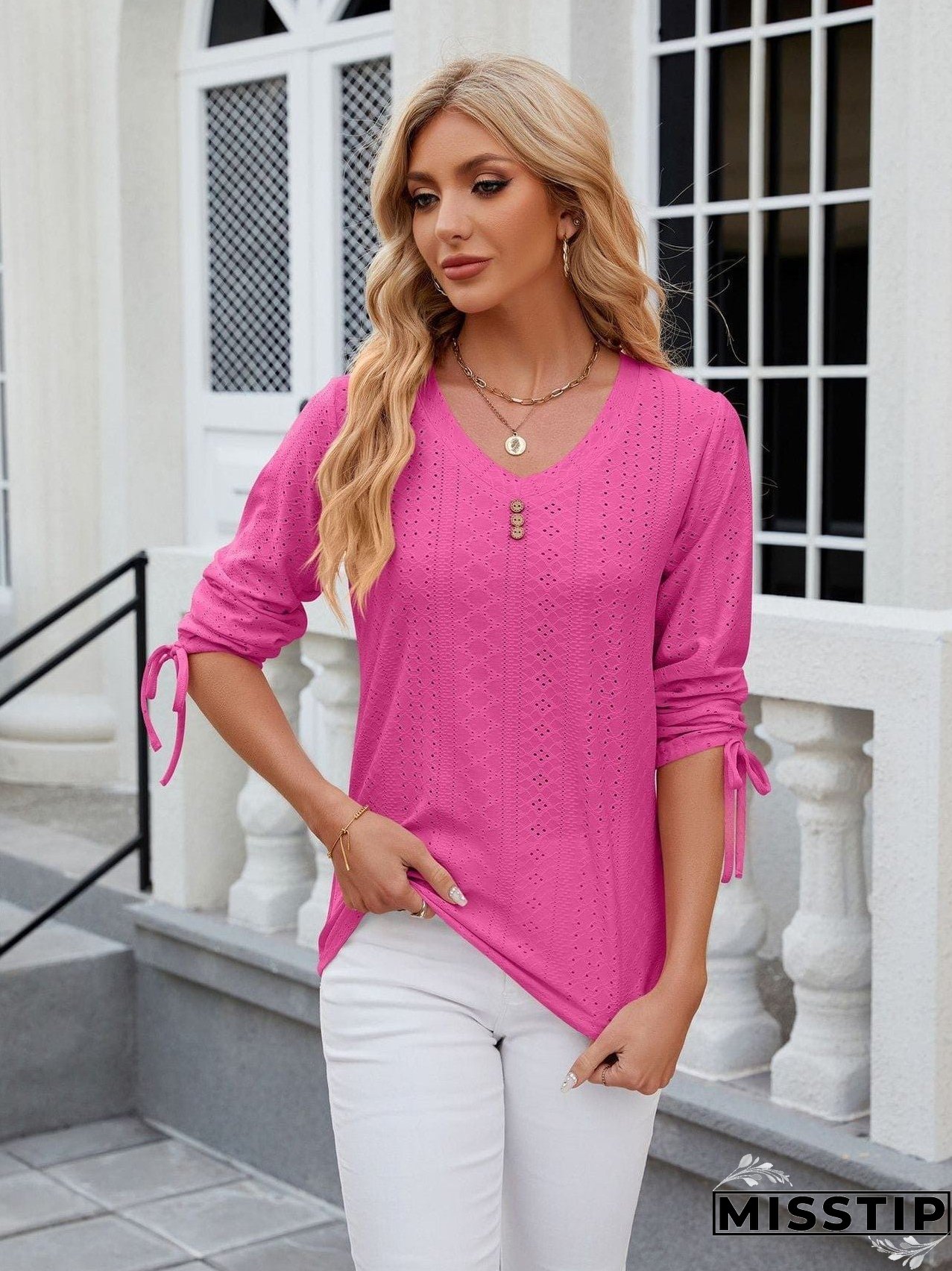 Short Sleeve Mock Neck T-Shirt with Side Slits