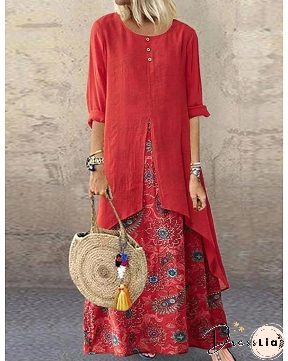 Women's Swing Dress Maxi long Dress - Half Sleeve Polka Dot Plus Size Hot Purple Red Yellow Brown M L XL XXL 3XL 4XL 5XL