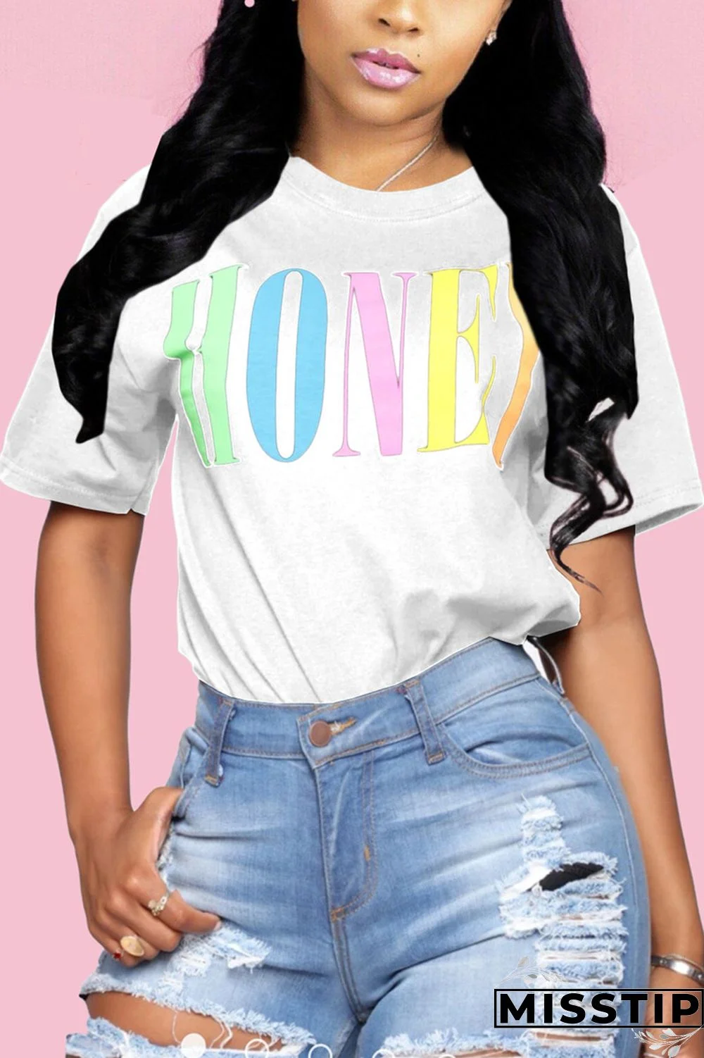 White Fashion Casual Letter Print T-shirt