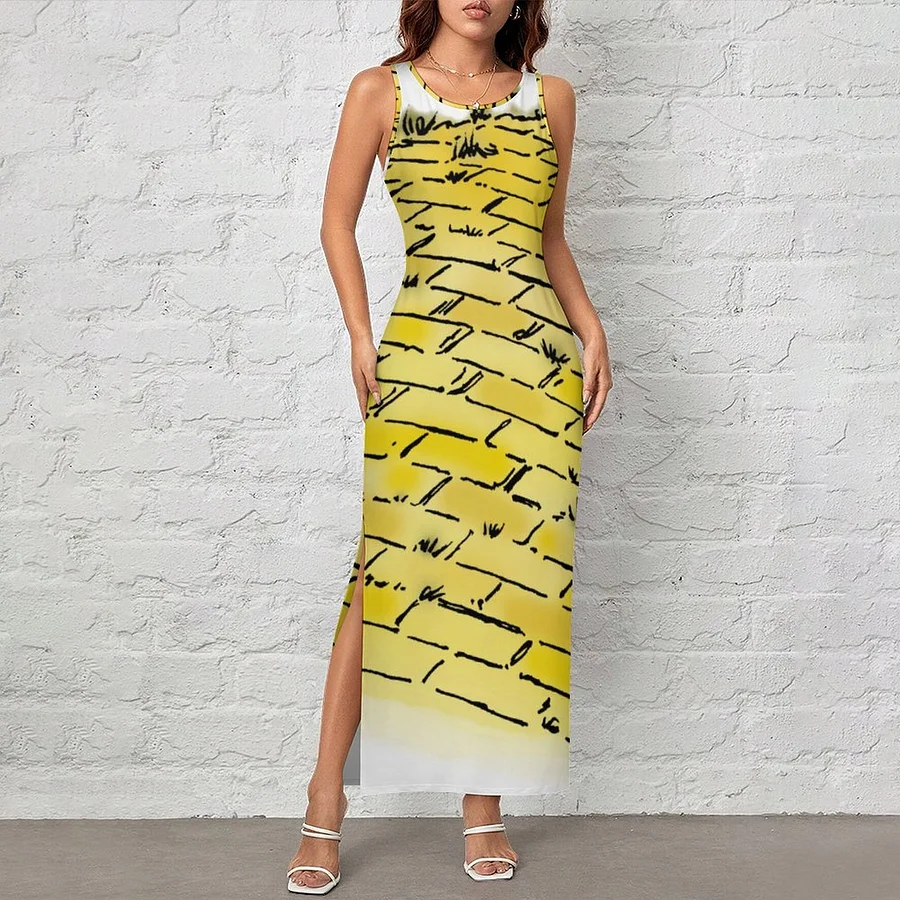 Women Vintage Wizard of oz Yellow Brick Road Print Summer Sleeveless Dress Party A Line T-Shirt Dresses Vintage-2XL