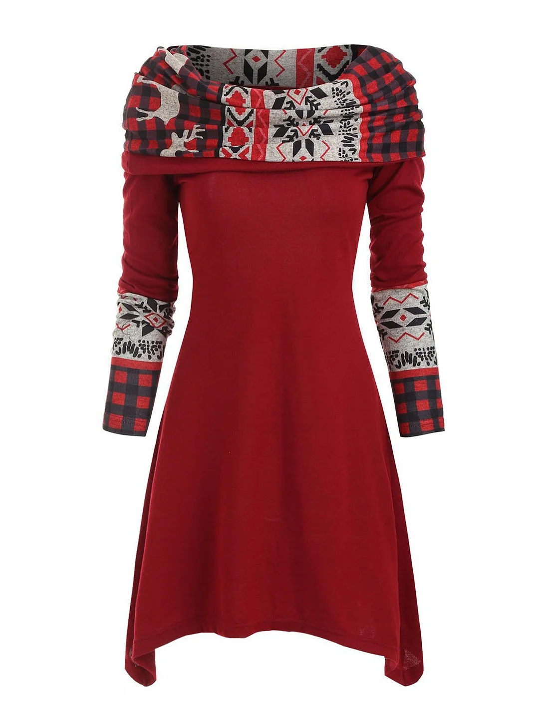 A-Line Cowl Neck Long Sleeve Weaving Dress