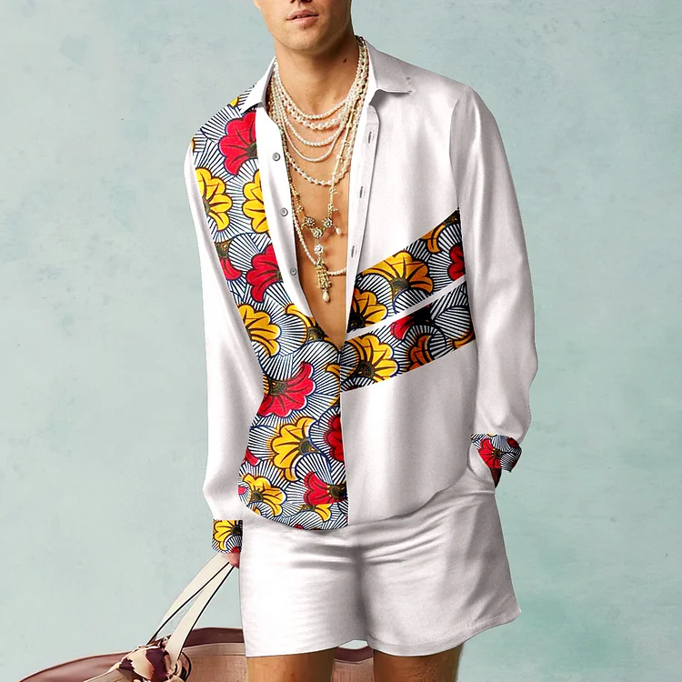 BrosWear Irregular Flower Mosaic Print Shirt And Shorts Co-Ord