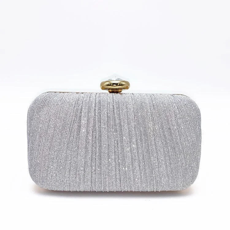 Ladies Clutch Bag Glitter Pleated Oval Evening Party Bag