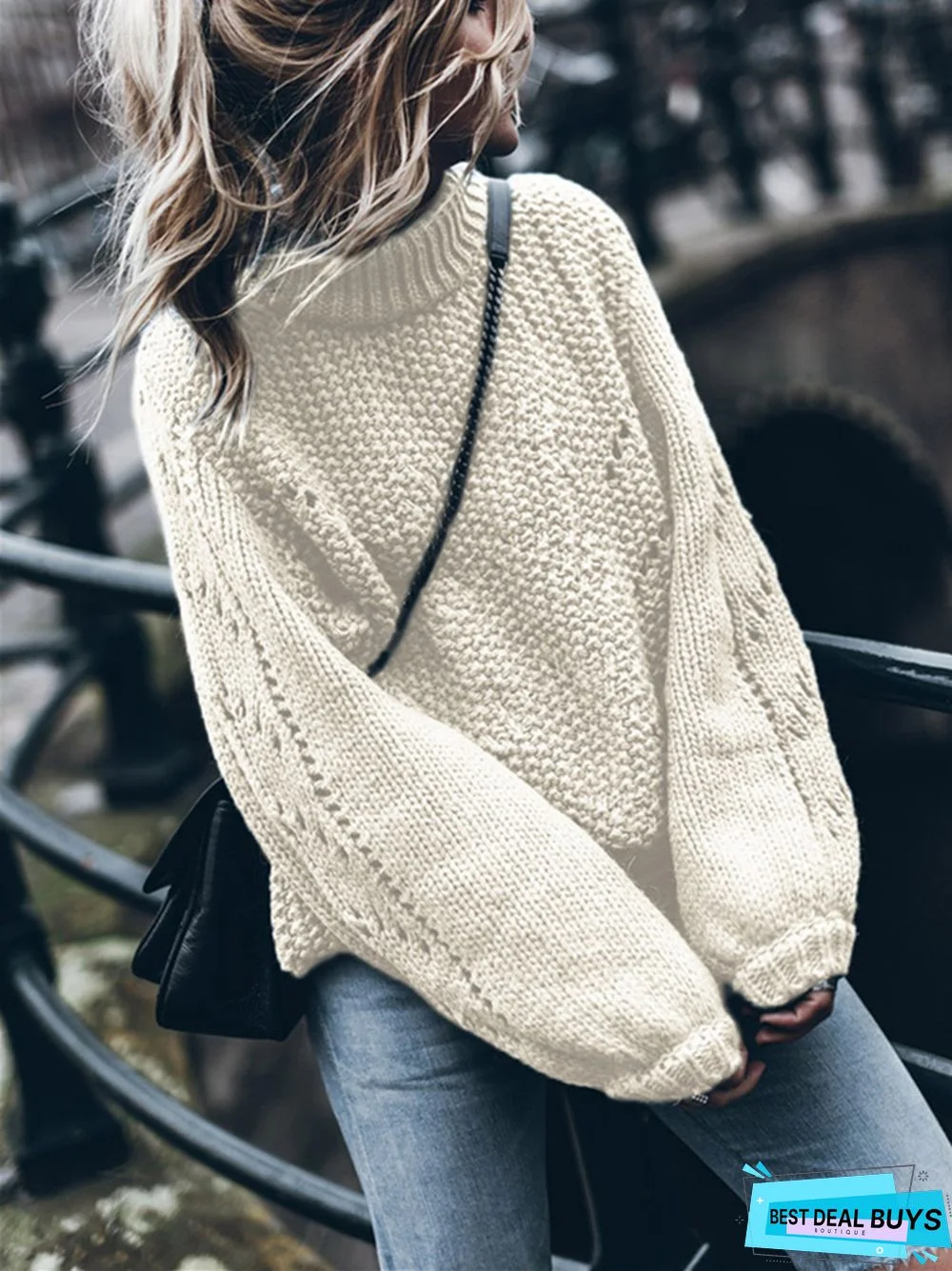 Solid Color Round Neck Casual Knitted Sweater