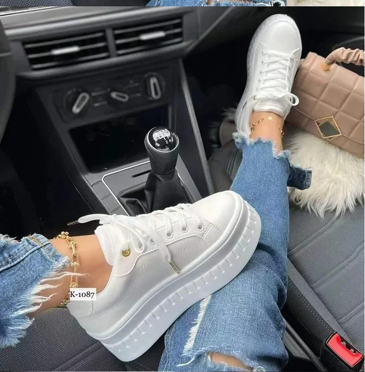 Yyvonne Single Shoe Thick Soles With Small White Shoes Women's Loose Cream Soles Sports Style Pure Color Board Shoes Wish
