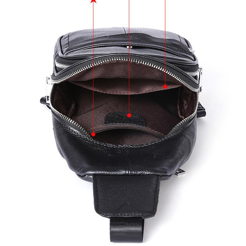 Casual Style Grain Textured Multiple Pocket Earphone Jack Adjustable Sling Strap Chest Bag