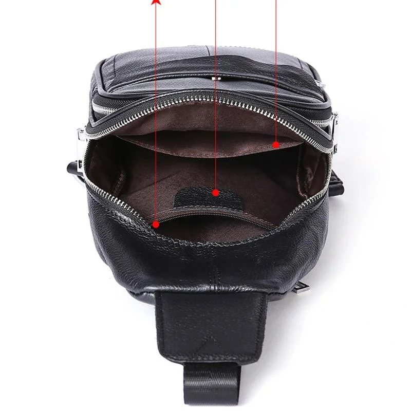 Casual Style Grain Textured Multiple Pocket Earphone Jack Adjustable Sling Strap Chest Bag