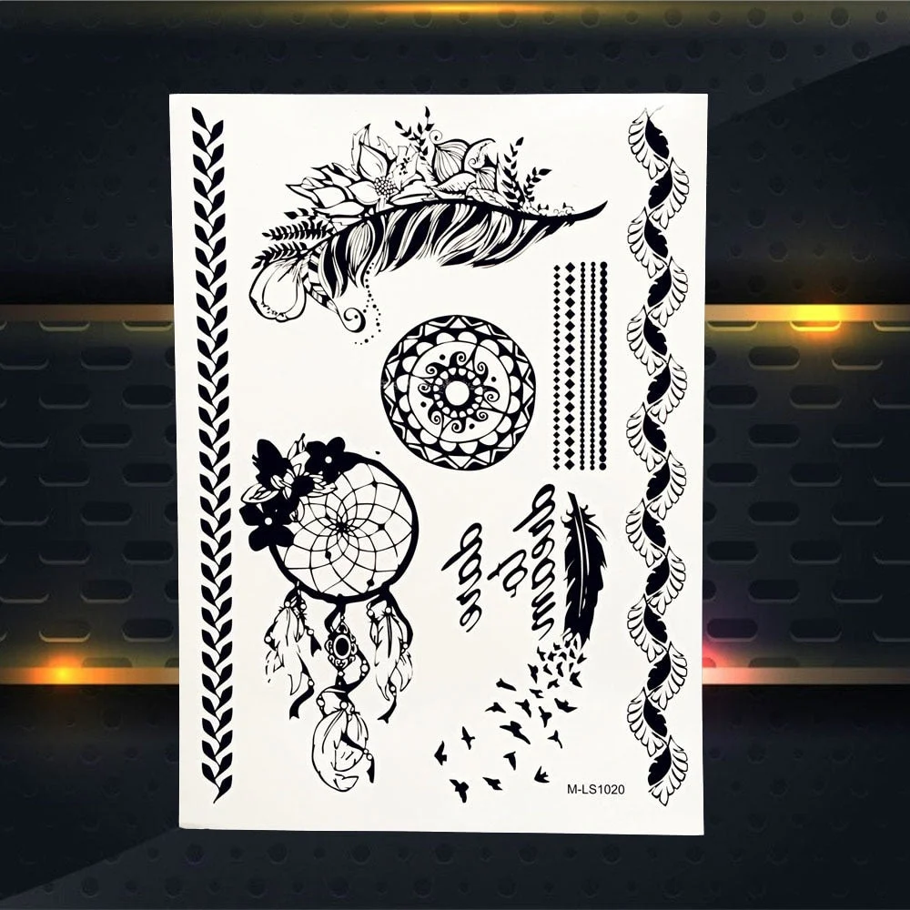 1PC Women Wedding Henna Flash Temporary Tattoo Sticker Black Elephant Ganesha Design Waterproof Fake Tattoo Elephant Chain PBJ18