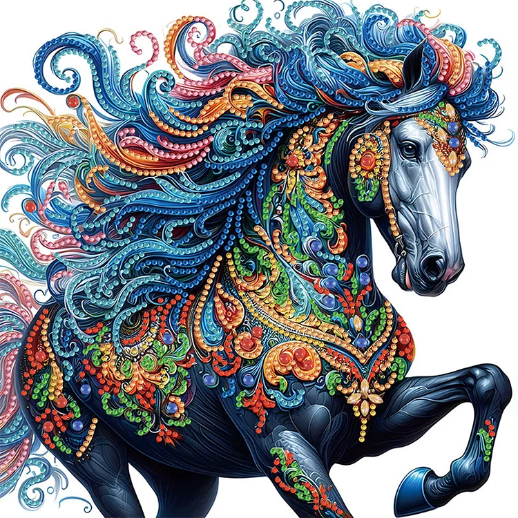 Colorful Mandala Horse 30*30cm (Canvas) Special Shaped Drill Diamond Painting gbfke