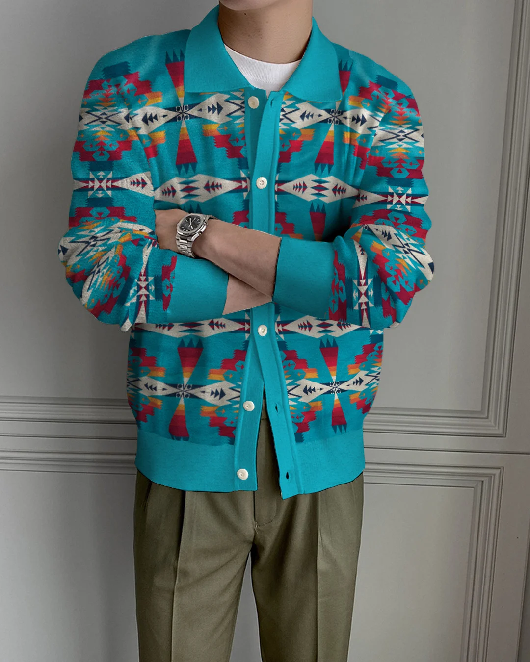 Men's Lapel Knitted Sweater Cardigan d82a