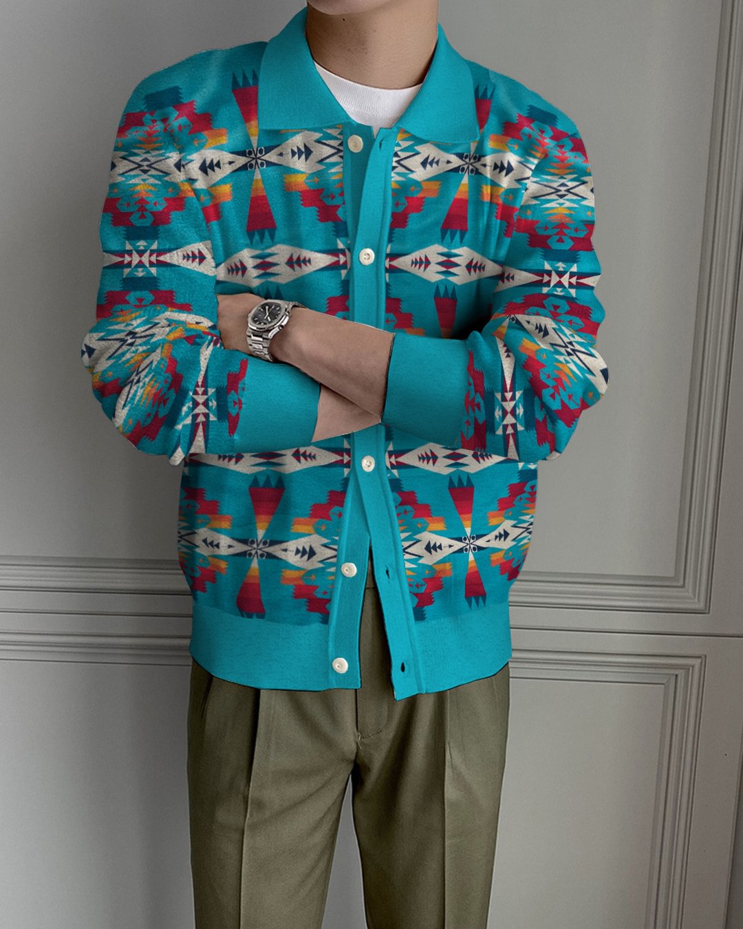 Men's Lapel Knitted Sweater Cardigan d82a