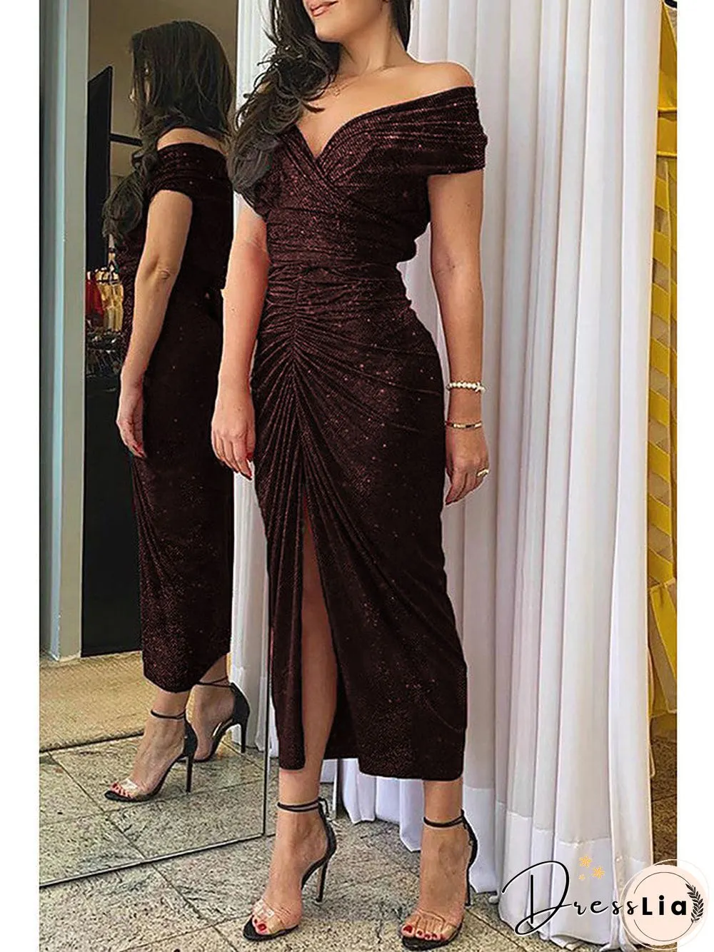Women's Sheath Dress Midi Dress Short Sleeve Fall Hot Sexy Black Red Green Gray S M L XL Black Dresses