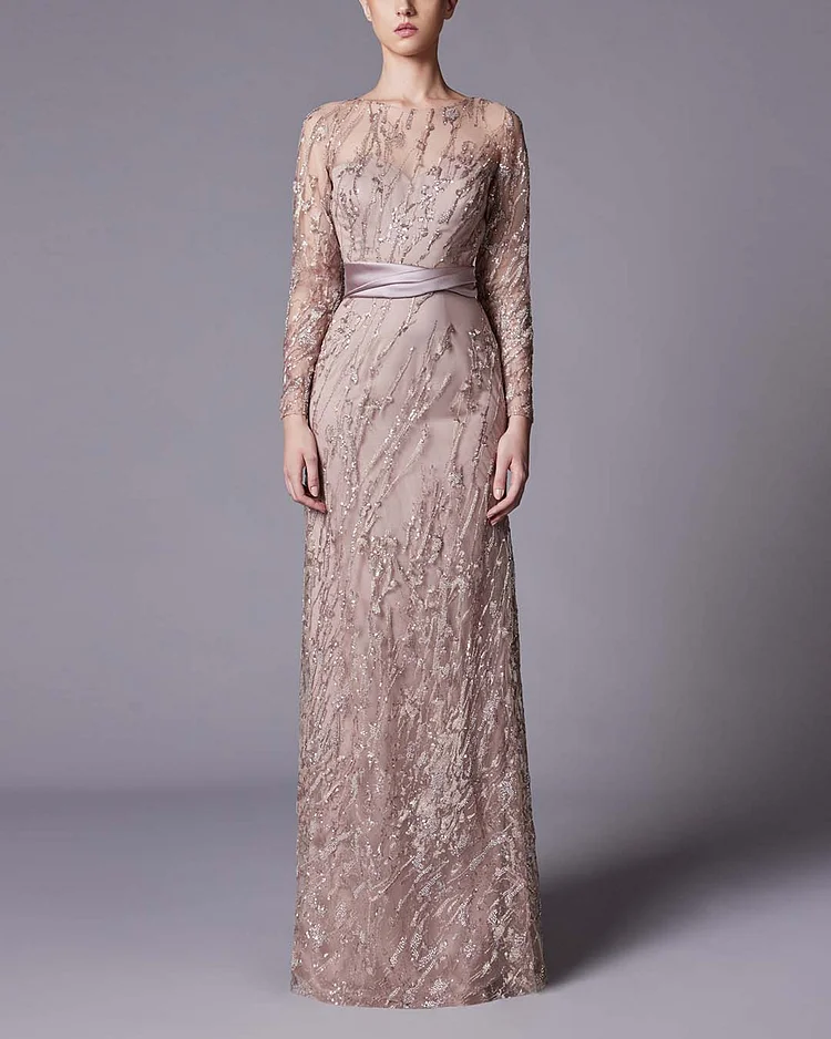 Elegant Sequined Round Neck Dress Gown