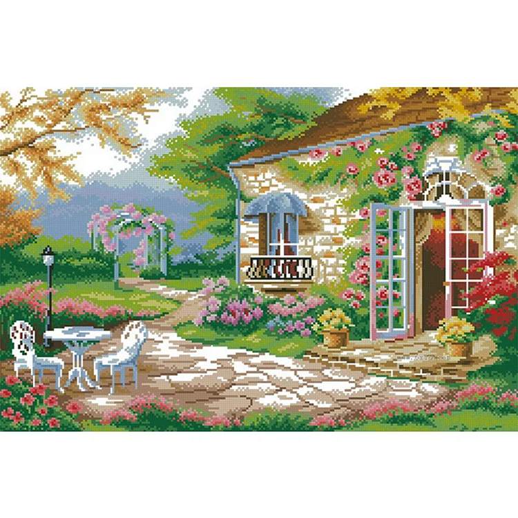 Joy Sunday Romantic Back Garden 14CT Stamped Cross Stitch 53*38CM