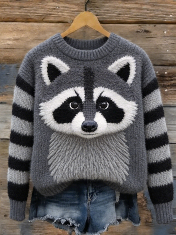 Lovely Raccoon Inspired Cozy Knit Sweater wearshes