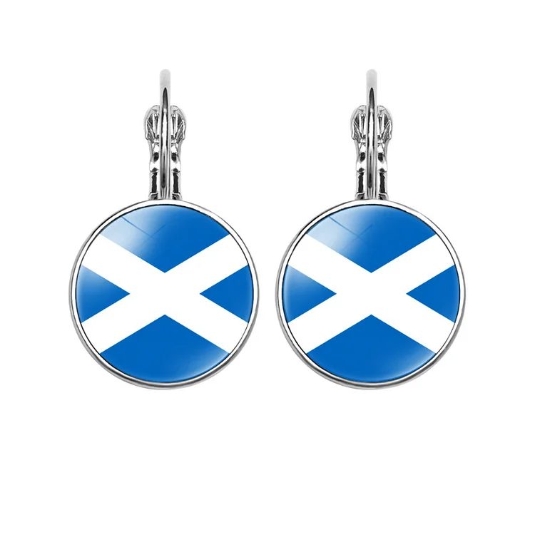 Utbros Scottish Flag Pattern Time Stone Earrings