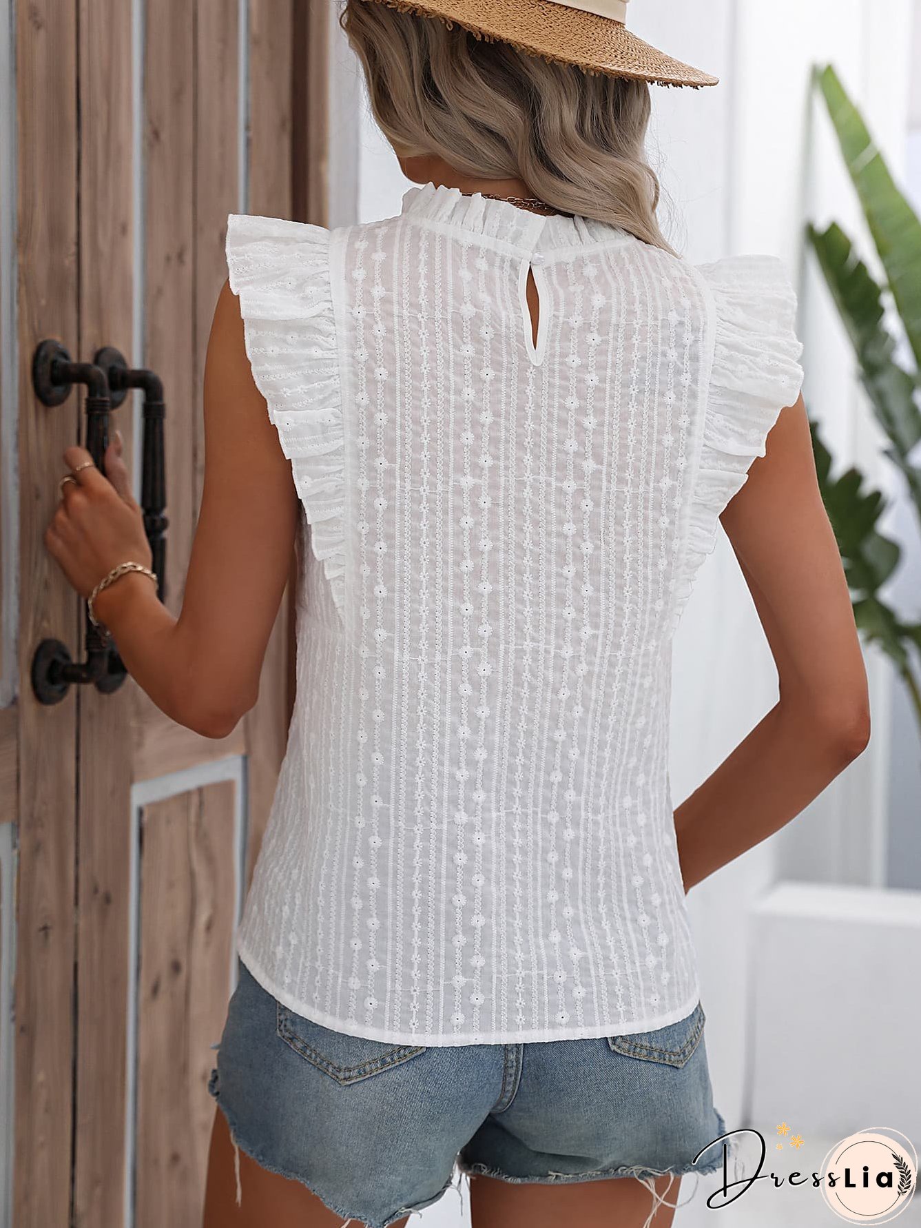 Butterfly Sleeve Frill Neck Blouse