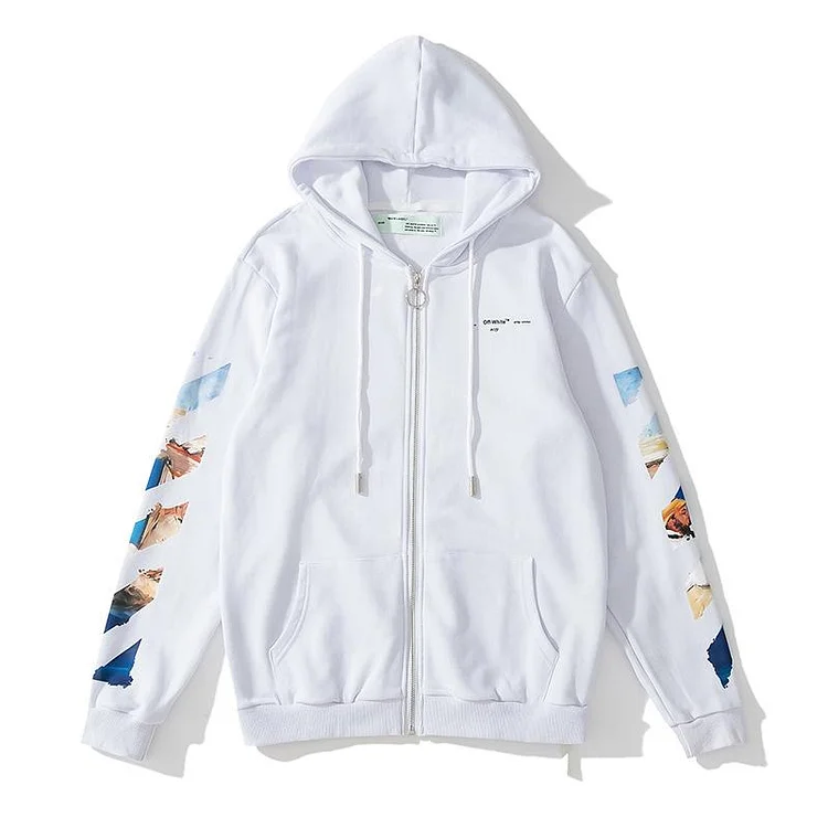 Off White Zipper Hoodie Spring and Autumn Monet Oil Painting Zipper Cardigan Hoodie Coat