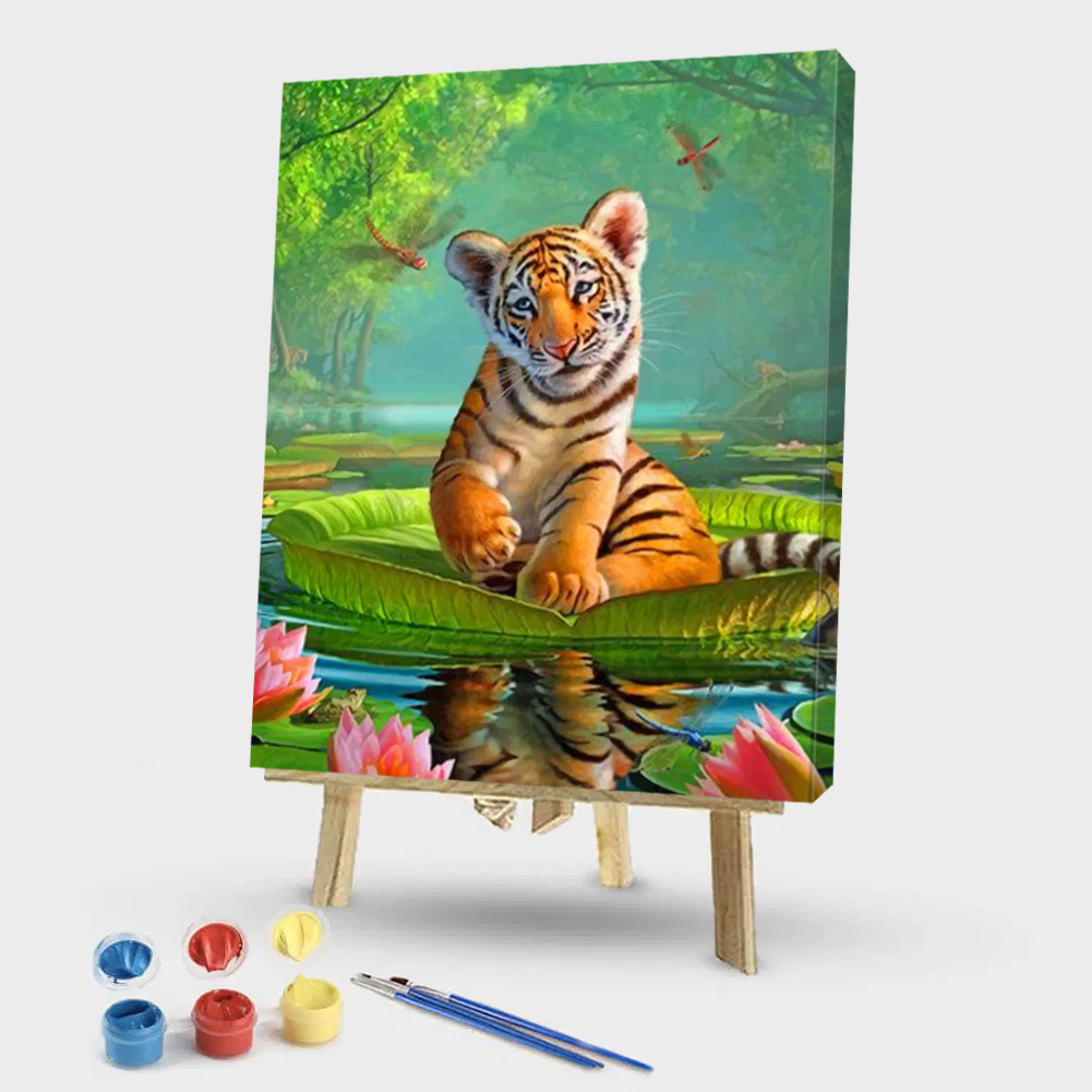 

40*50CM - Paint By Numbers - Little Tiger on the Lotus Leaf, 501 Original