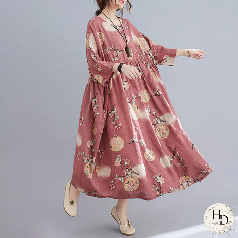 ZANZEA Women Half Sleeve Round Neck Dress Floral Print Summer Dress Casual Loose Long Dress