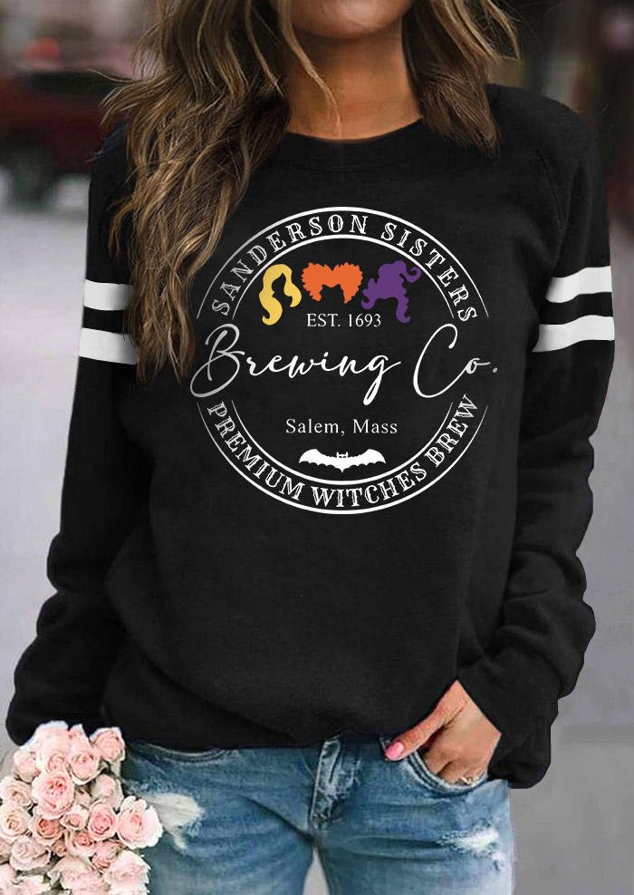 Halloween Witches Long Sleeve Pullover Sweatshirt - Black