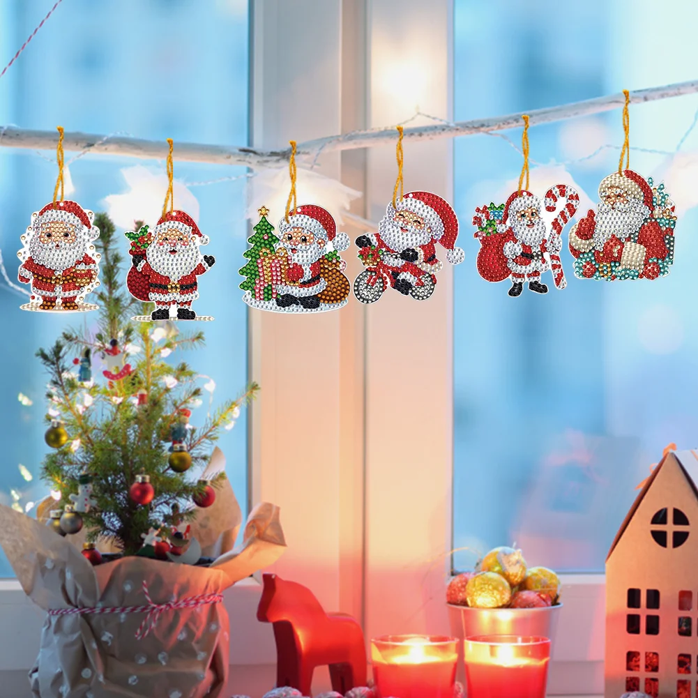 12Pcs Xmas Theme 2D Flat DIY Diamond Christmas Tree Pendant Wall Door Decoration