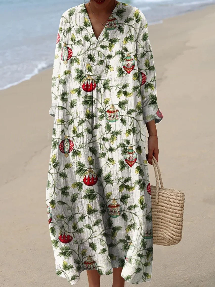 Women's  Retro Christmas Flower Art Print Dress