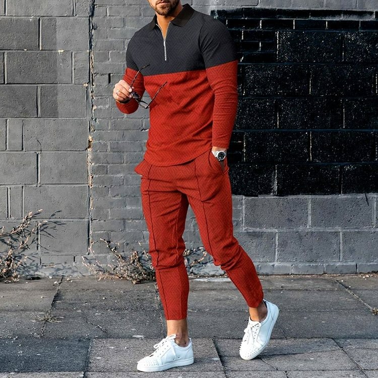 Men's Personalized Polo Shirt And Pants Two Piece Set-04