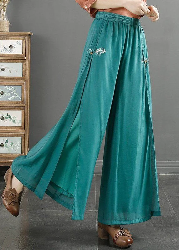 Organic Blue Embroideried High Waist Cotton Pants Skirt Summer