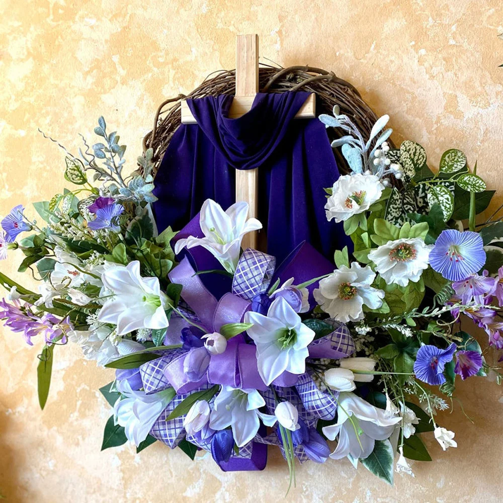 Easter Cross Wreath Ornament Door Hanging Decoration