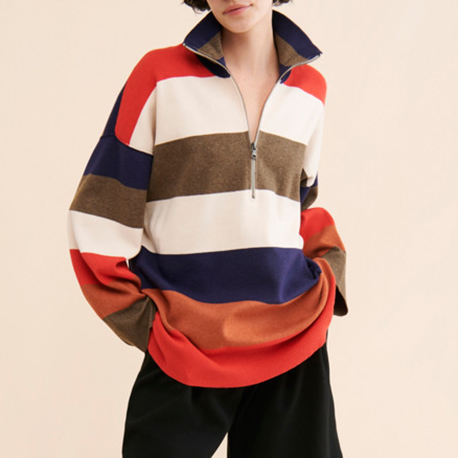 Pengamezz costumes for womens carnival Women Y2k Striped Sweatshirts Quarter Zip Pullover Sweater Oversized Sweatshirt Hoodies Fall Fashion Outfits Trendy