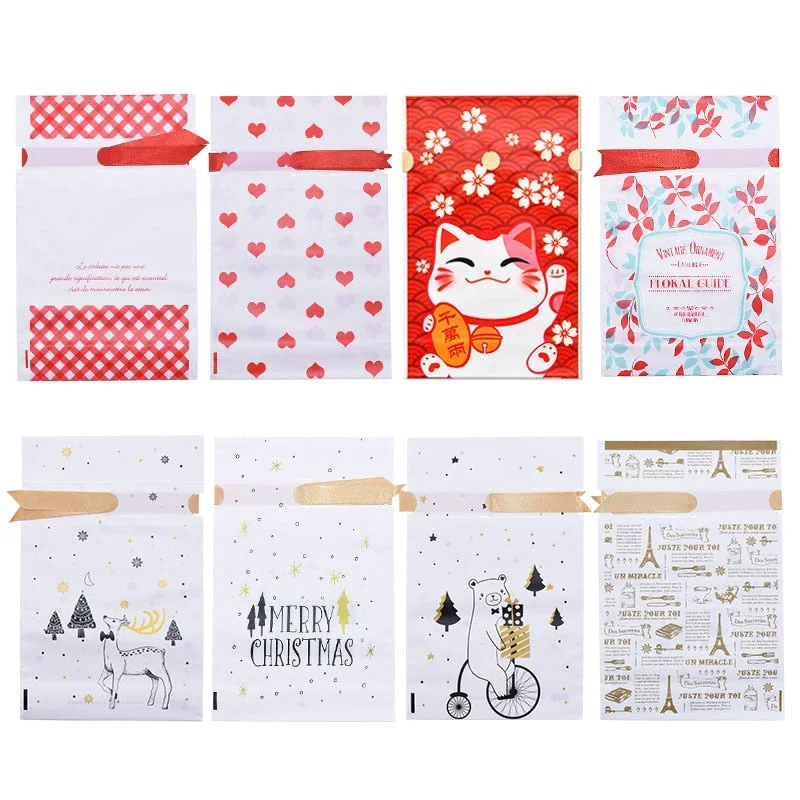 5/10pcs Candy Cookies Gift Bags With Ribbon Snack Biscuit Baking Package Wedding Birthday Party Decoration Christmas Gift Bags