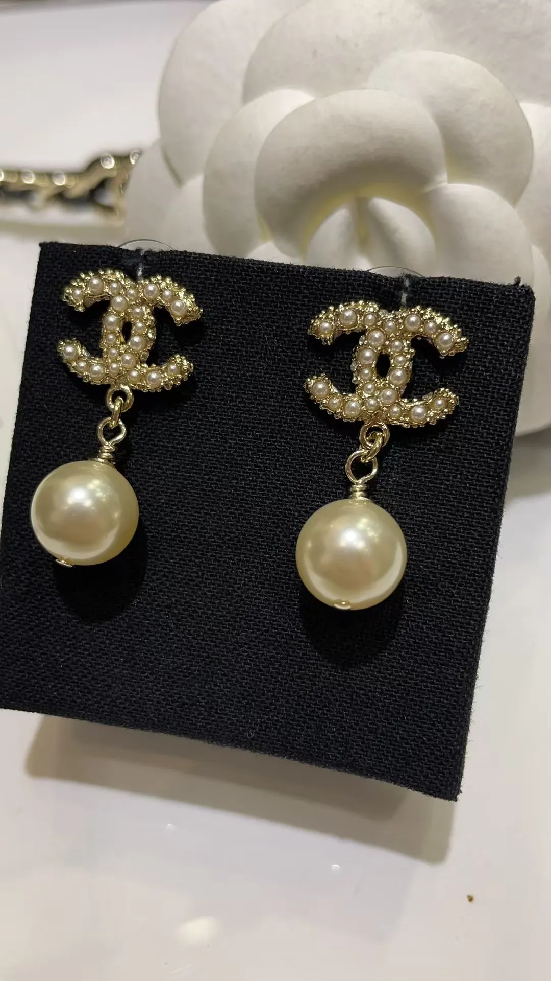 Chanel Double C with Pearl Drop Earrings