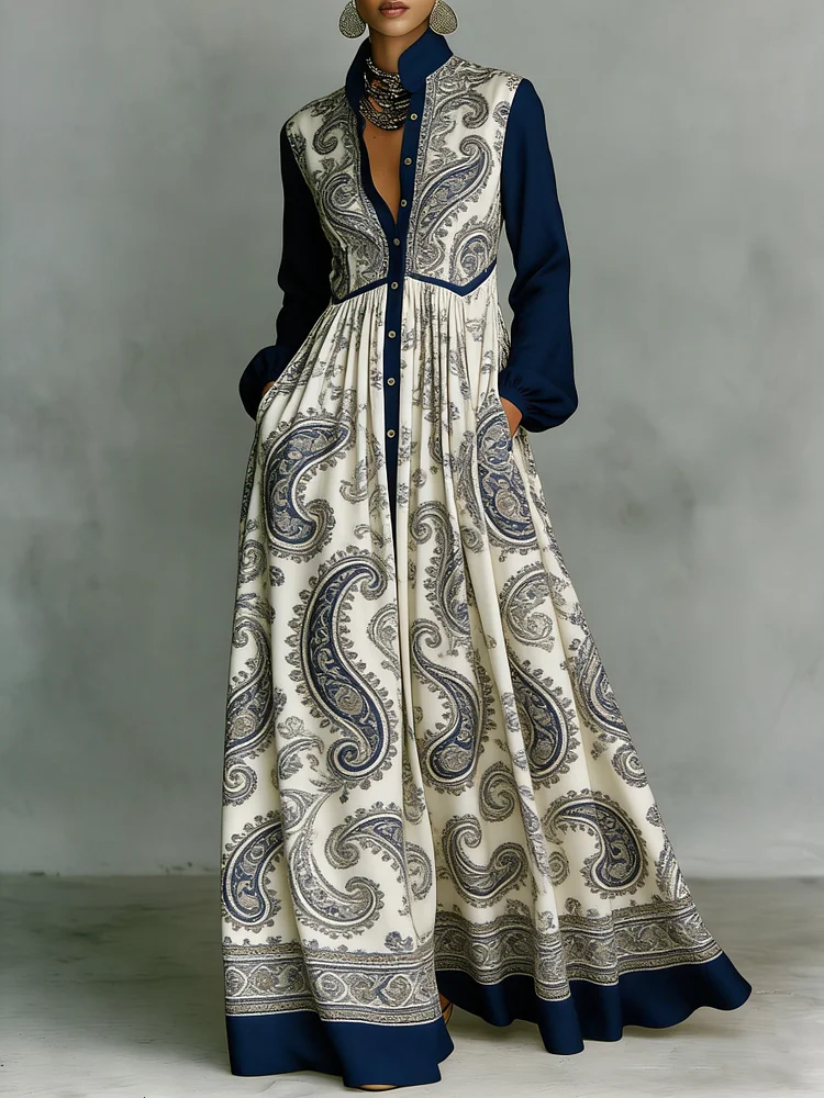 Women's Vintage print Elegant Romantic Vacation Maxi Dress