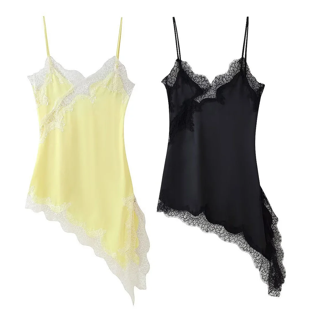 Nigikala Nigikala New Female V-Neck Lace Decoration Asymmetric Sling Dress 5919200