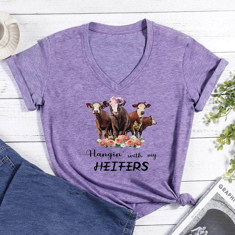 Hanging With My Heifers cow V-neck T Shirt