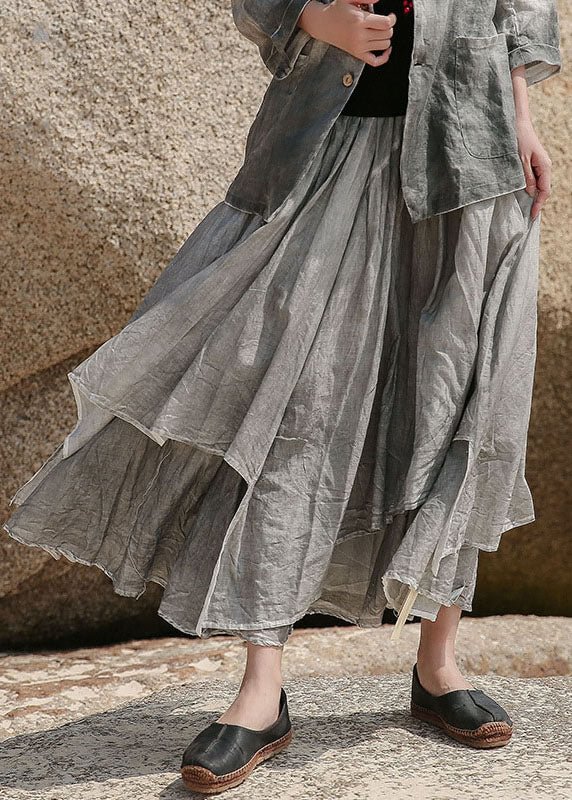 Art Grey Asymmetrical Pockets Cotton Skirt Spring CK081- Fabulory