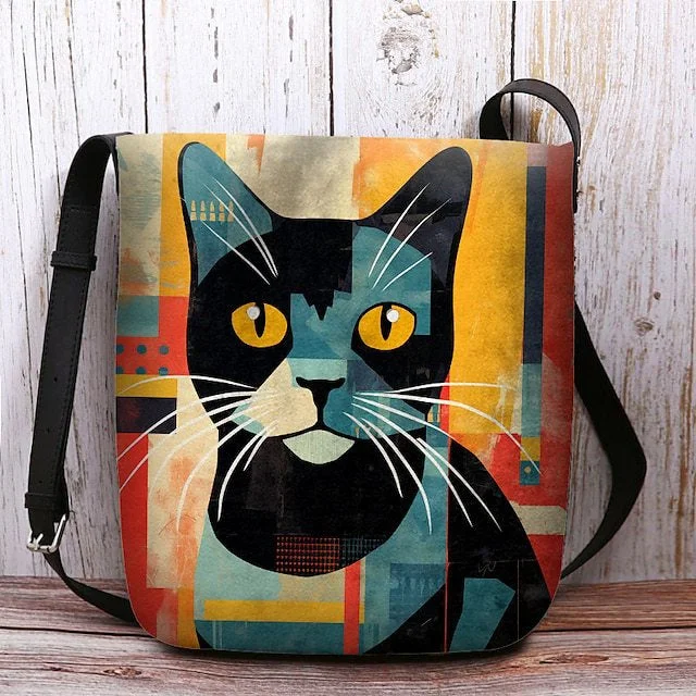 Style & Comfort for Mature Women Women's Colorblock Cat Print Crossbody Bag