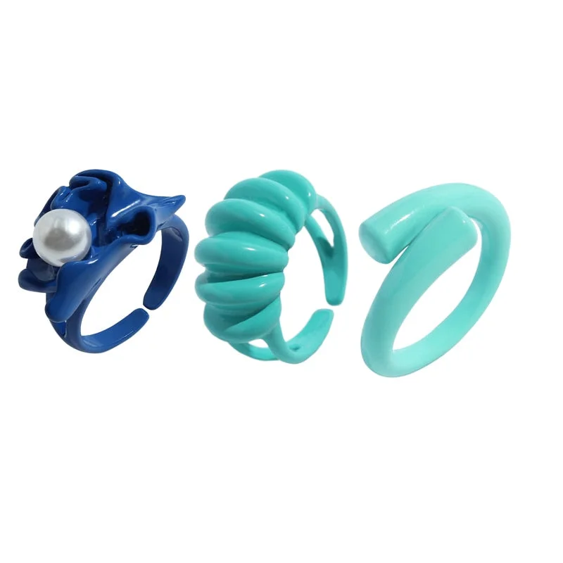 Dvacaman 2021 New Trendy Hand-Painted Candy Color Dripping Oil Geometric Chain Rings Set for Women Colorful Irregular Open Rings