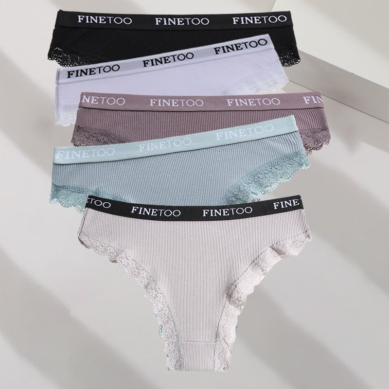 FINETOO 5PCS/Set M-XXL Cotton Panties Women's Letter Thong  Girls Brazilian Panty Sexy Lace Underwear For Woman Lingerie Bikini