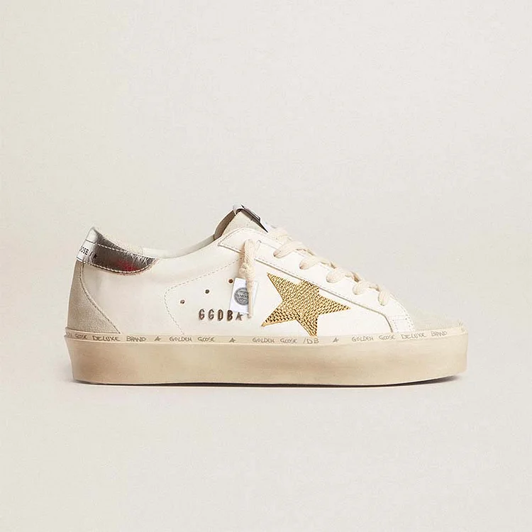 Golden Goose Hi Star Mujer con estrella plateada con purpurina y refuerzo del talón de nobuk gris tórtola