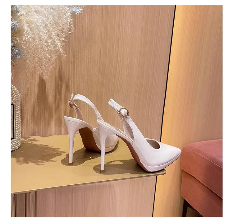 Breakj Breakj Large-Size New Ultra-High Patent Leather Pointed Back Tripty Sandals High Heels Women's Top Fine Back Empty Single Shoes