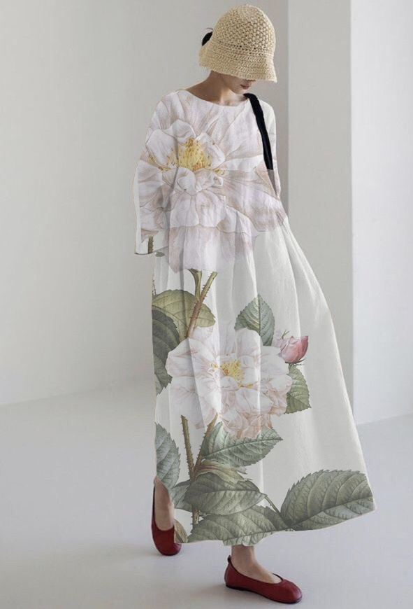 Women's Casual Printed Long Sleeve Midi Dress Dress