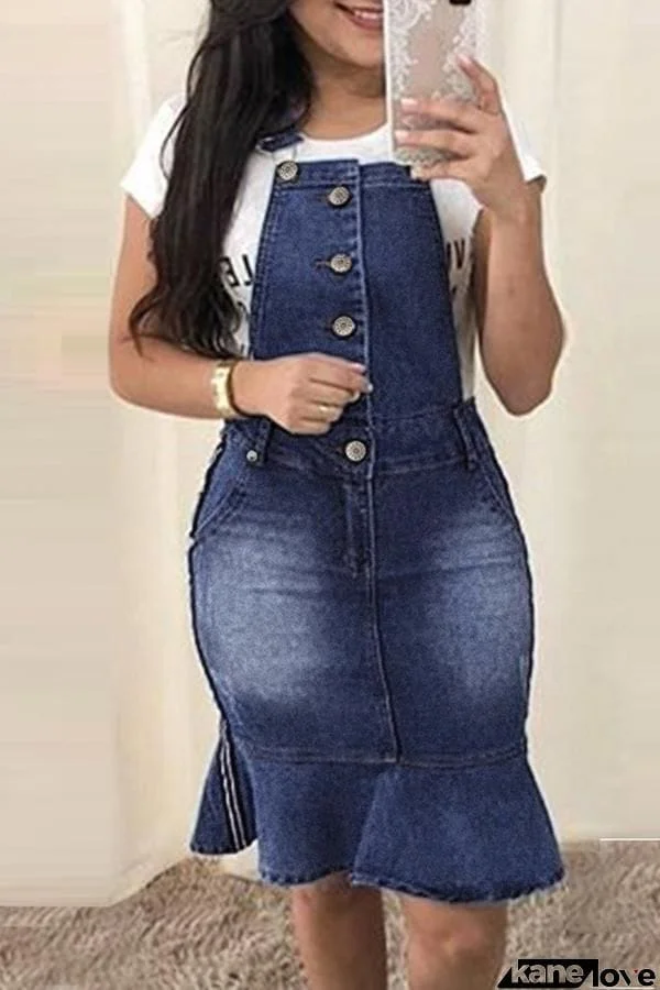 Slim-fit Buttocks Denim Suspender Dress