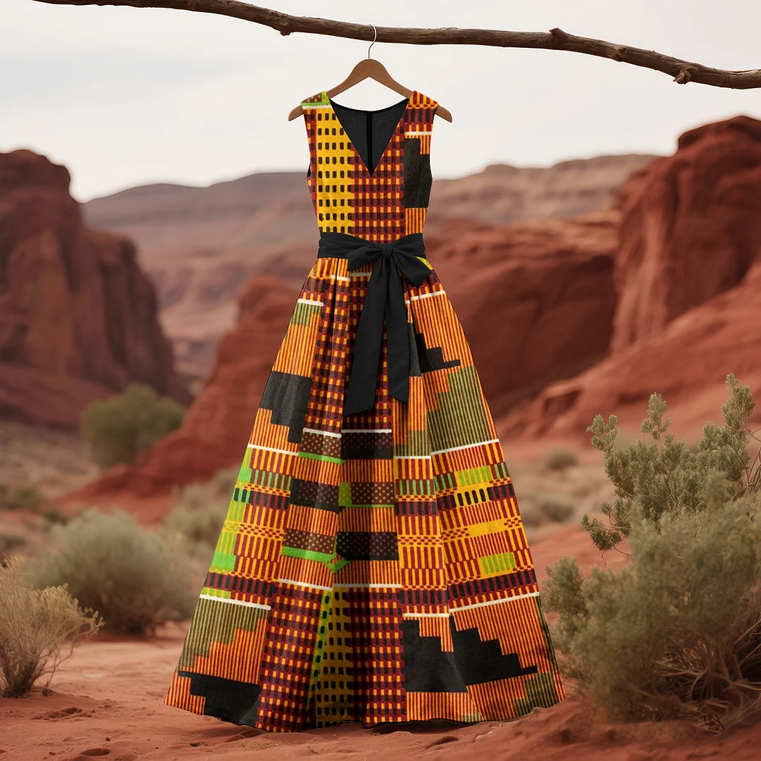 Women's Retro Juneteenth Geometric Print Dress